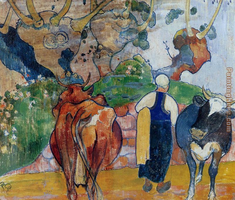 Paul Gauguin Peasant Woman and Cows in a Landscape